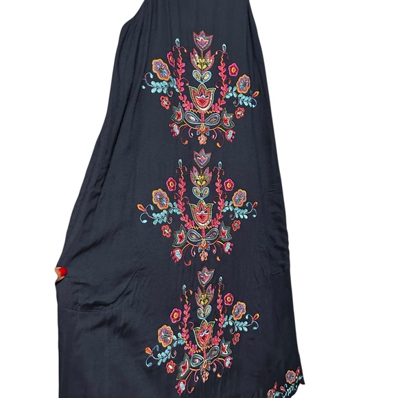 Lula Soul Navy Embroidered Boho Dress with Multicolor Floral Stitching - Picture 4 of 11